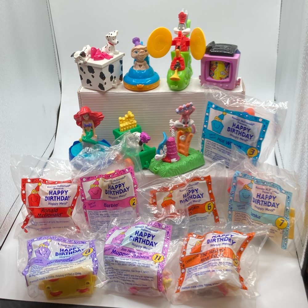 Vintage 1994 McDonald’s Happy Birthday, Complete set of 15. 8 MIP, others loose